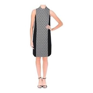 Kensie Shift Dress Women Medium Black White Geometric Mock Neck